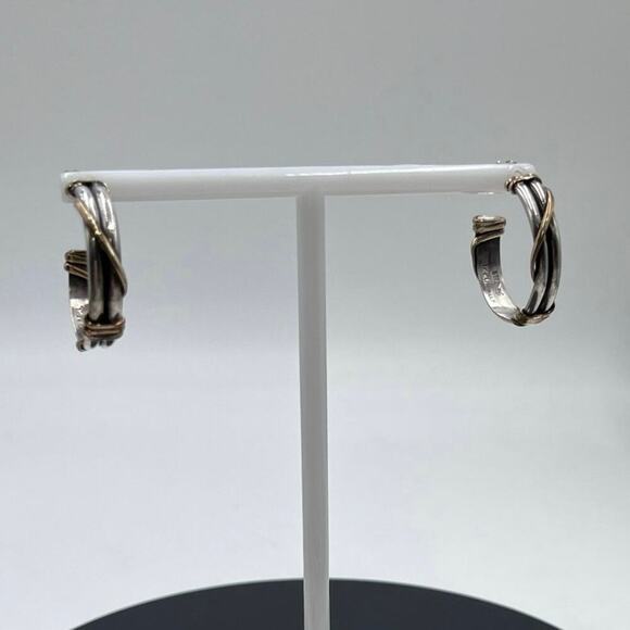 RMJ Signed Designer Sterling Silver 1/20 12k Gold filled Wrapped Hoop Earrings - Picture 1 of 12